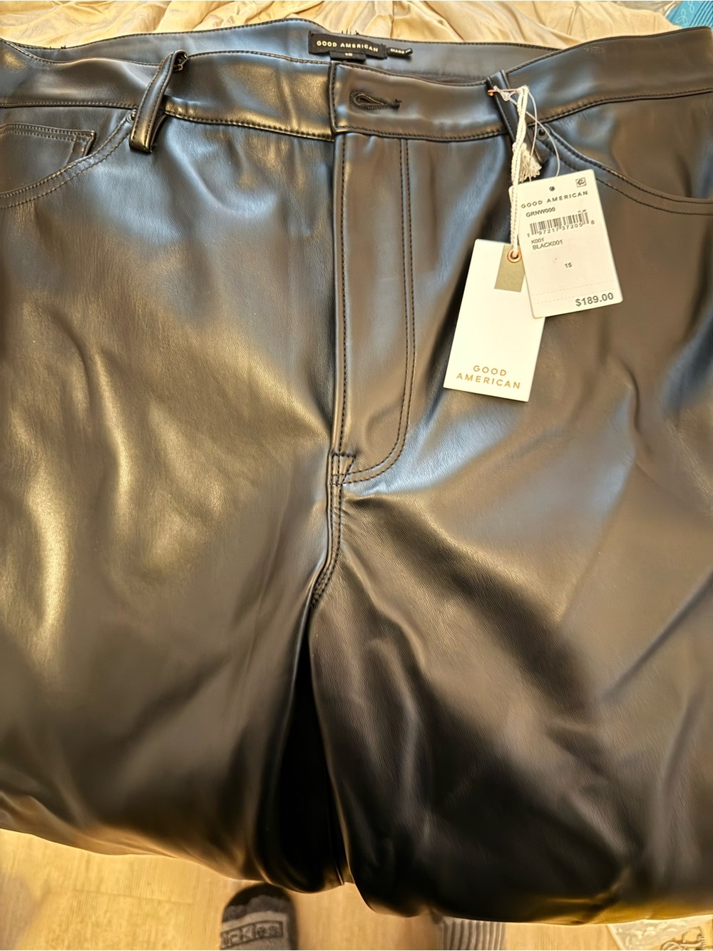 Good American Black Faux Leather High-Shine Pants